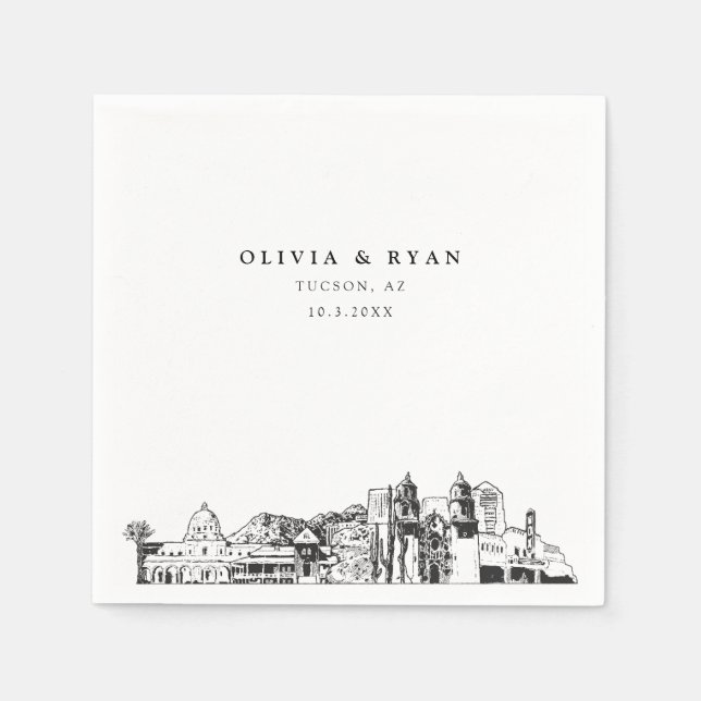 Tucson Arizona Wedding Paper Cocktail Napkin (Front)