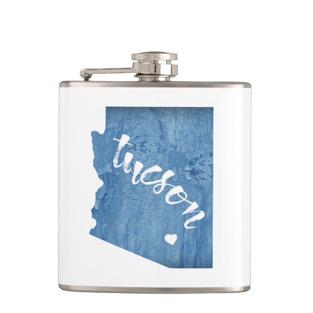 Tucson Arizona Wood Grain Hip Flask (Front)