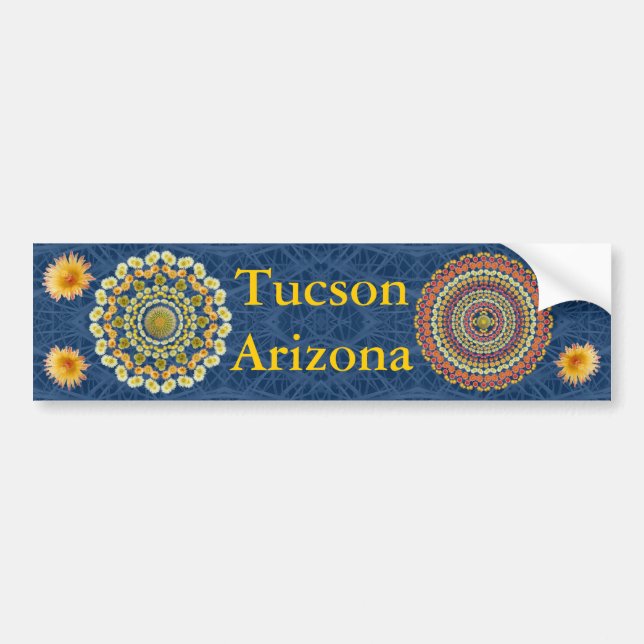 Tucson Bumper Sticker with Barrel Cactus Mandalas (Front)
