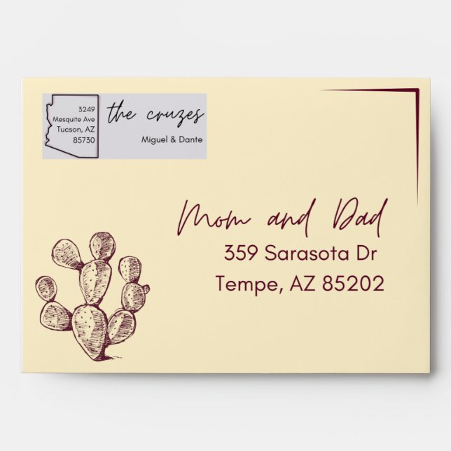 Tucson Simplistic Sketch Cactus Wedding Envelope (Front)