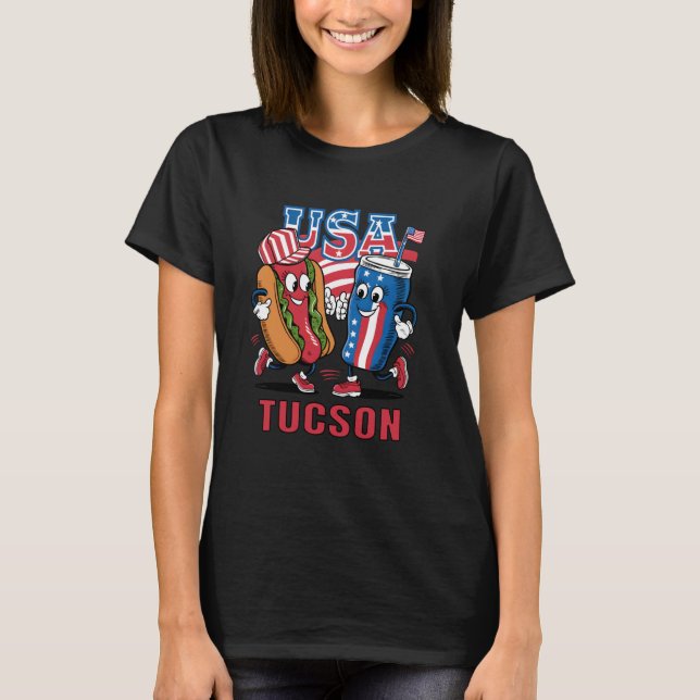 Tucson USA Hot Dog and Soda Cartoon T-Shirt (Front)