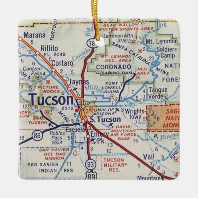 Tucson Vintage Road Map Ornament (Front)