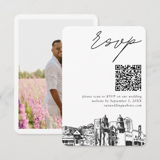 Tucson Wedding Modern RSVP QR Code Small Enclosure Card (Front/Back)