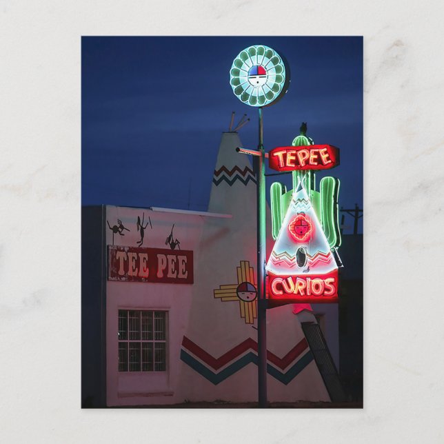 Tucumcar tonight. TeePee Curios. Route 66 Postcard (Front)