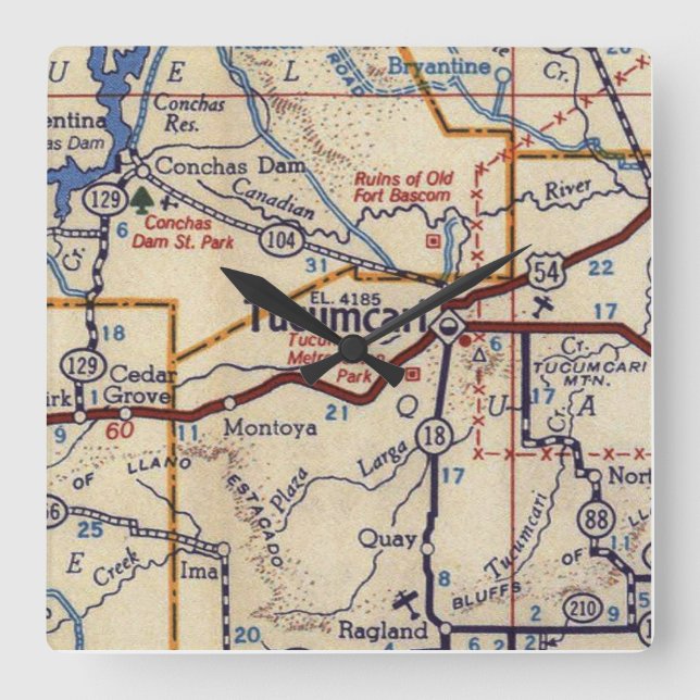 Tucumcari New Mexico Vintage Map Square Wall Clock (Front)