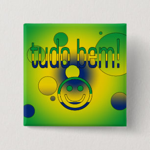 Tudo Bem! Brazil Flag Colours Pop Art 15 Cm Square Badge