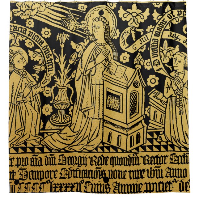 Tudor Brass Rubbing Annunciation Mary Angel Shower Curtain (Front)