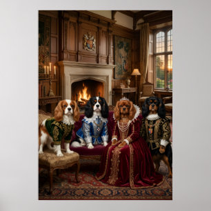 Tudor Cavalier Spaniels Manor House Portrait Poster