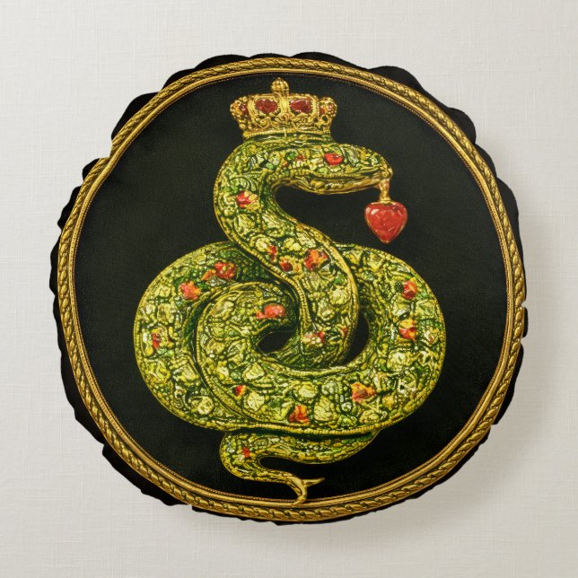 Tudor Elizabethan Serpent Design Bejewelled ruby Round Cushion (Front)