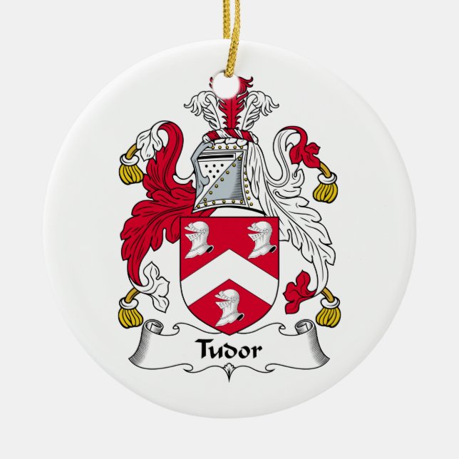 Tudor Family Crest Ceramic Tree Decoration (Front)