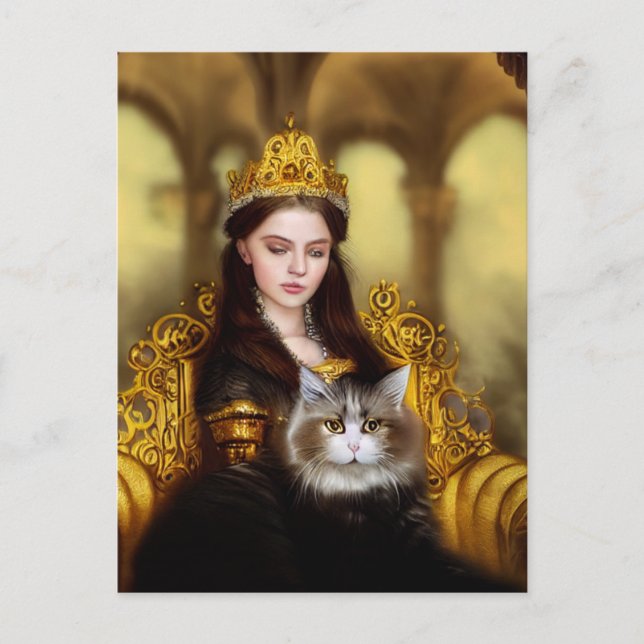 Tudor princess with her cat  postcard (Front)
