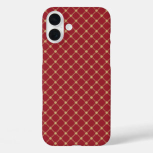 Tudor Red and Gold Criss-Cross Pattern iPhone 16 Plus Case