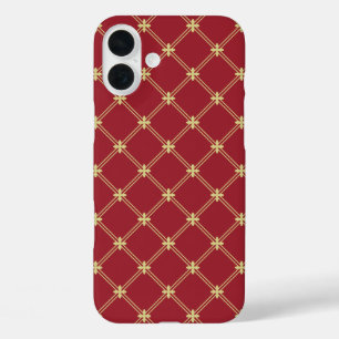 Tudor Red and Gold Diagonal Pattern iPhone 16 Plus Case