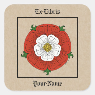 Tudor Rose Bookplate Square Sticker
