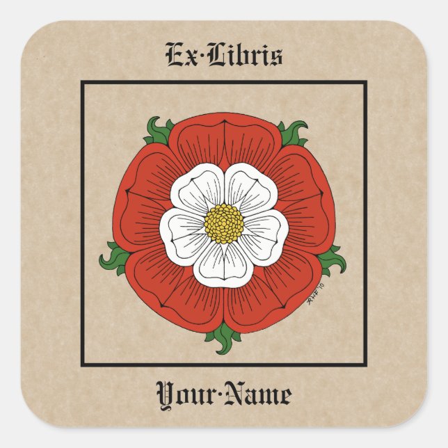 Tudor Rose Bookplate Square Sticker (Front)