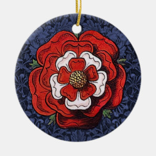 Tudor Rose Red and White Ceramic Tree Decoration