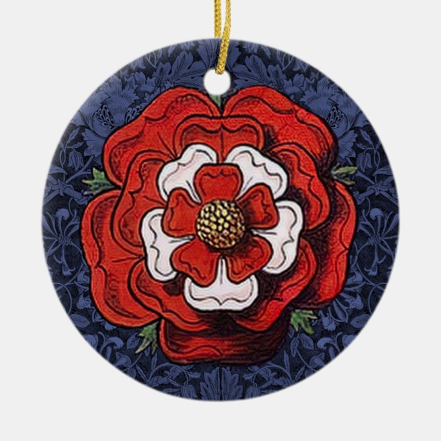 Tudor Rose Red and White Ceramic Tree Decoration (Front)