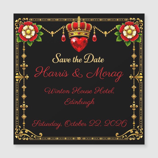Tudor Rose Save the Date Crown Heart  (Front)