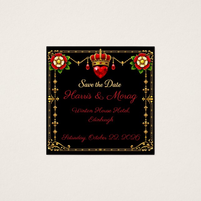 Tudor Rose Save the Date Crown Heart  (Front)