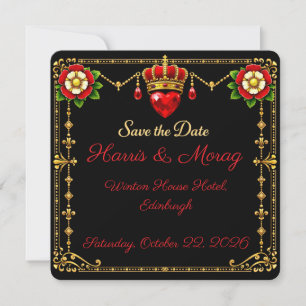 Tudor Rose Save the Date Crown Heart Card