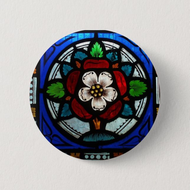 Tudor Rose Stained Glass Rose 6 Cm Round Badge (Front)