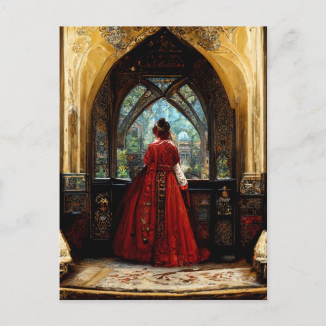 Tudor woman in crimson gown  postcard (Front)