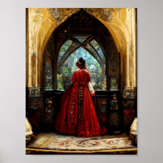 Tudor woman in crimson gown   poster