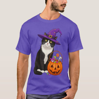 Tuedo Witch Cat Halloween Candy Basket for Men Wom T-Shirt