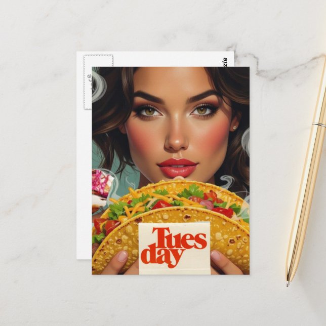 Tuesday Woman With a Taco Postcard (Front/Back In Situ)