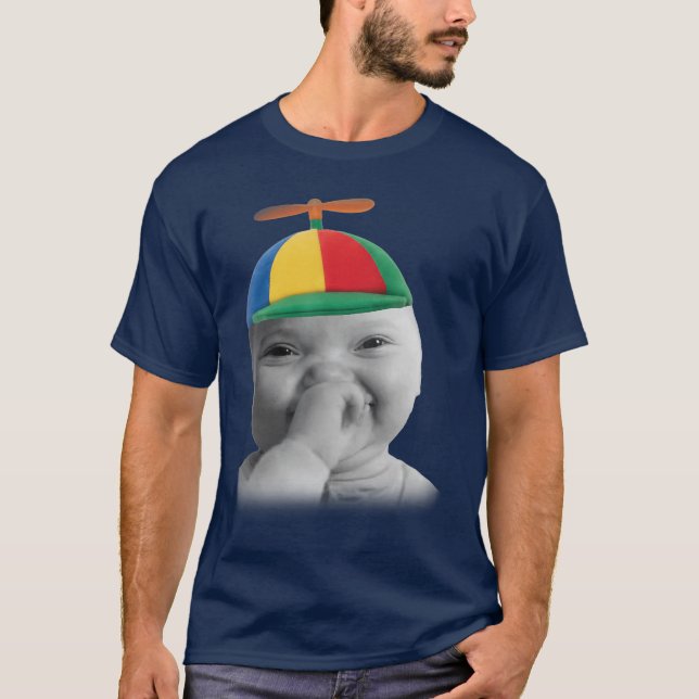 Tuff AI Niche Baby Holding Laugh Meme in Propeller T-Shirt (Front)