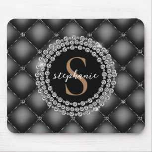 Tufted Black Diamonds Gold Monogram Elegant Luxury Mouse Mat