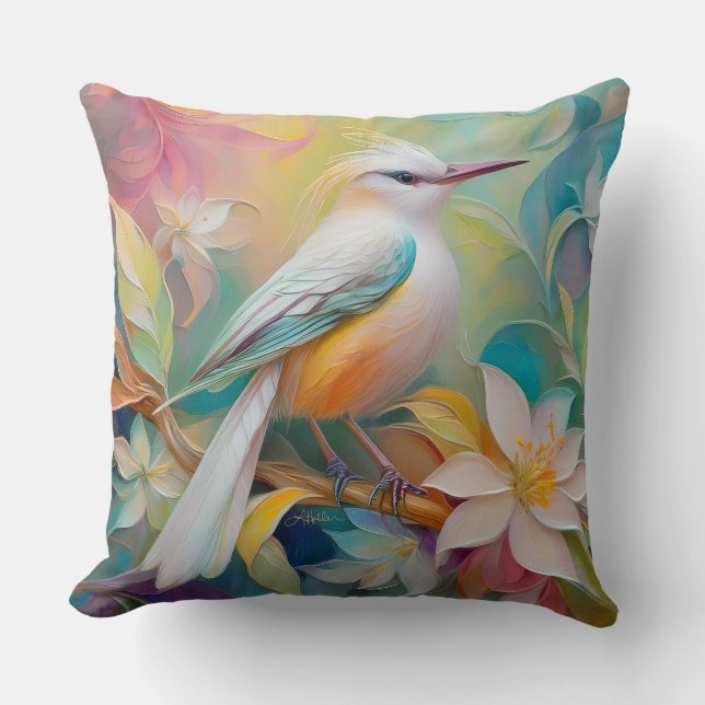 Tufted Golden Rumped Fantasy Bird Cushion (Front)