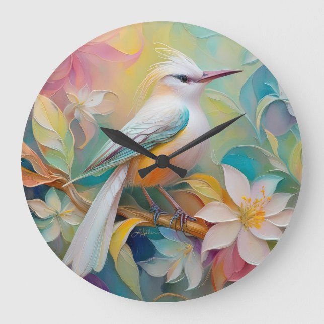 Tufted Golden Rumped Fantasy Bird Large Clock (Front)