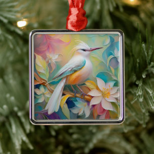 Tufted Golden Rumped Fantasy Bird Metal Tree Decoration