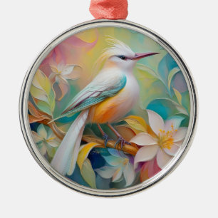 Tufted Golden Rumped Fantasy Bird Metal Tree Decoration