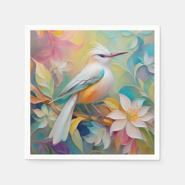 Tufted Golden Rumped Fantasy Bird Napkin (Front)