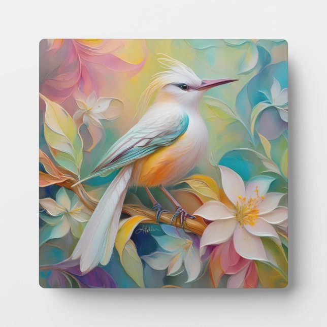 Tufted Golden Rumped Fantasy Bird Plaque (Front)