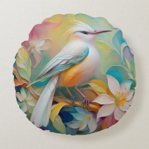 Tufted Golden Rumped Fantasy Bird Round Cushion