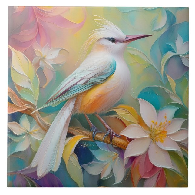 Tufted Golden Rumped Fantasy Bird Tile (Front)