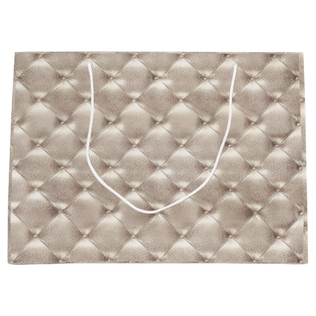 Tufted Leather Ivory Pearly Metallic Glam Luxury Large Gift Bag (Front)