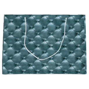 Tufted Leather Metallic Aquatic Blue Large Gift Bag