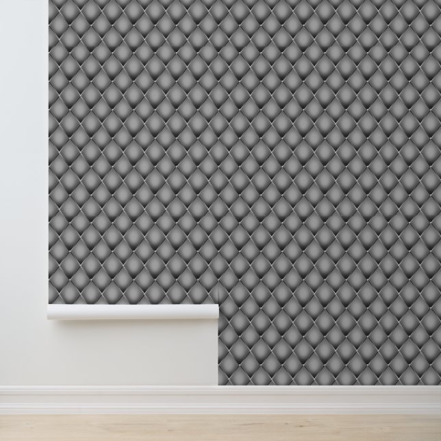 Tufted pattern grey gunmetal geometric diagonal wallpaper (Application)