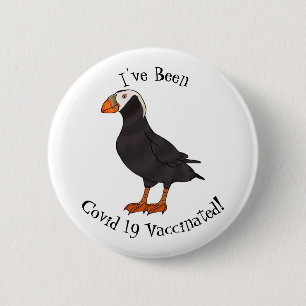 Tufted puffin bird cartoon illustration 6 cm round badge