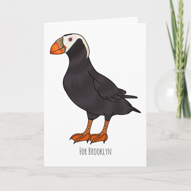 Tufted puffin bird cartoon illustration card (Front)