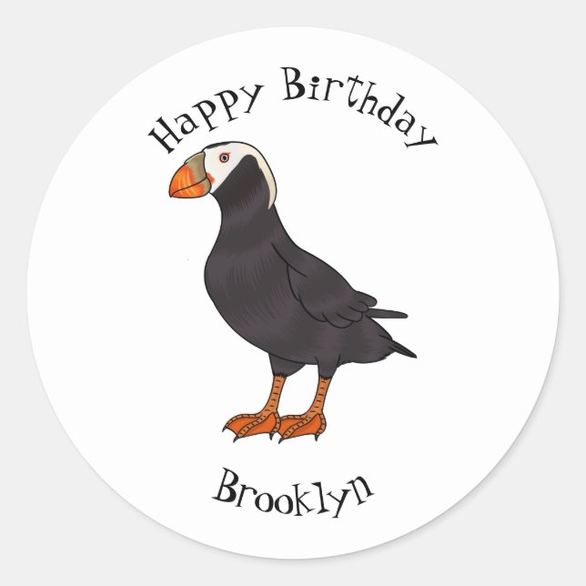Tufted puffin bird cartoon illustration classic round sticker (Front)