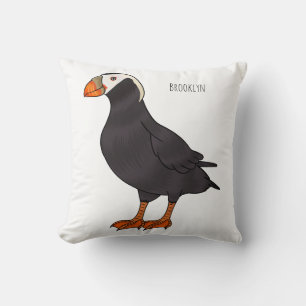 Tufted puffin bird cartoon illustration cushion