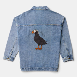 Tufted puffin bird cartoon illustration denim jacket