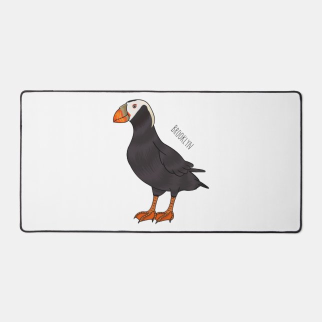 Tufted puffin bird cartoon illustration desk mat (Front)
