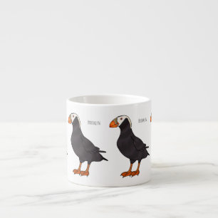 Tufted puffin bird cartoon illustration espresso cup