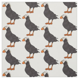 Tufted puffin bird cartoon illustration fabric